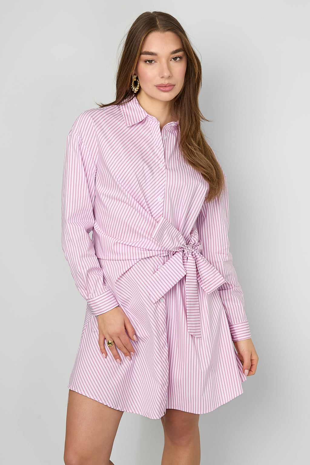 Vestido Camisero Anudado Mujer a Rayas — Estilo Casual, Primavera/Verano