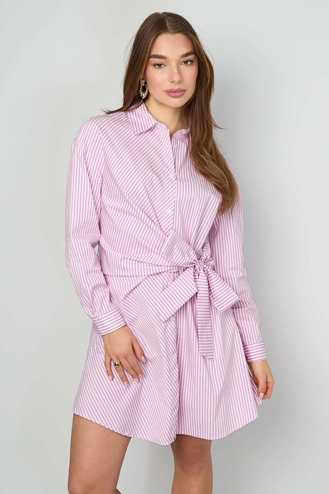 Vestido Camisero Anudado Mujer a Rayas — Estilo Casual, Primavera/Verano