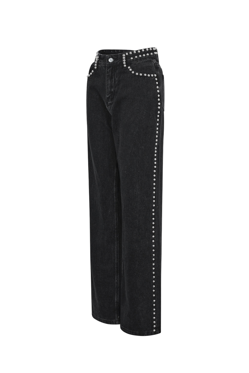 Pantalones Rectos Mujer con Remaches — Algodón Tejido, Estilo Urbano