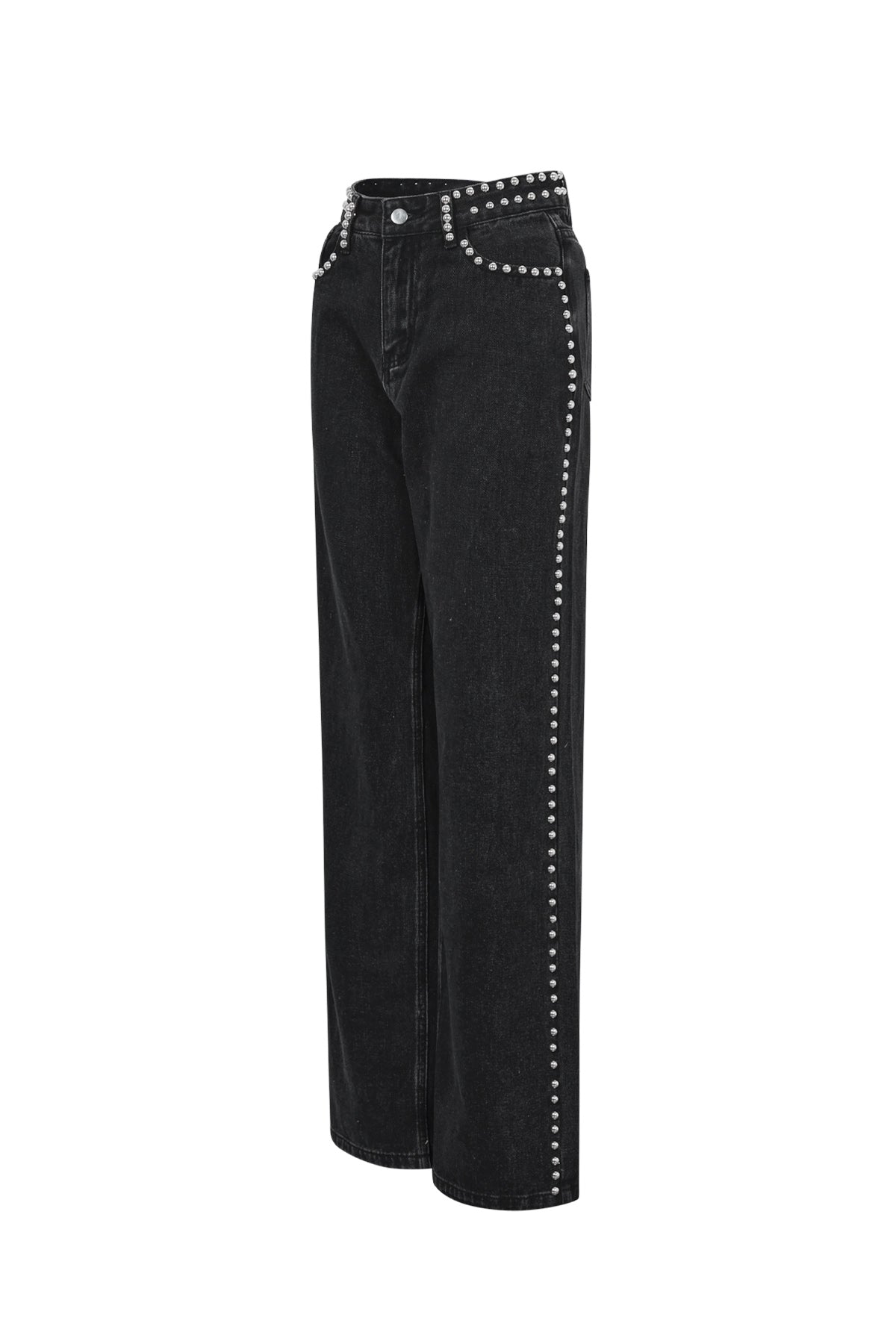 Pantalones Rectos Mujer con Remaches — Algodón Tejido, Estilo Urbano