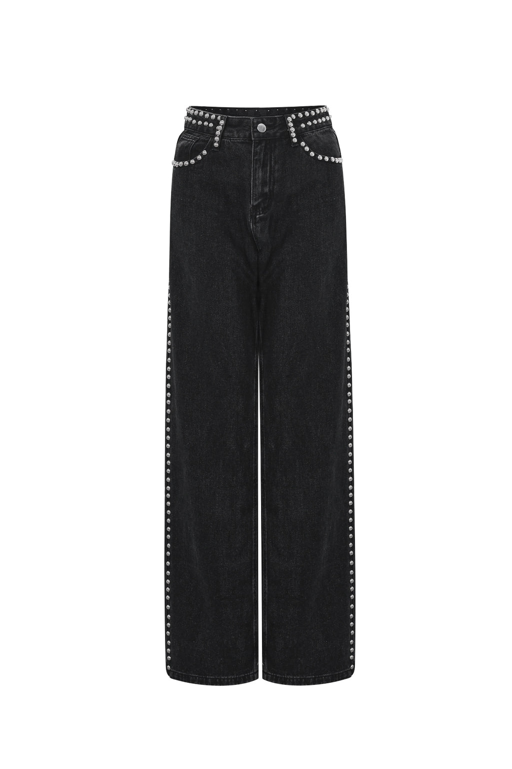 Pantalones Rectos Mujer con Remaches — Algodón Tejido, Estilo Urbano