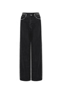 Pantalones Rectos Mujer con Remaches — Algodón Tejido, Estilo Urbano