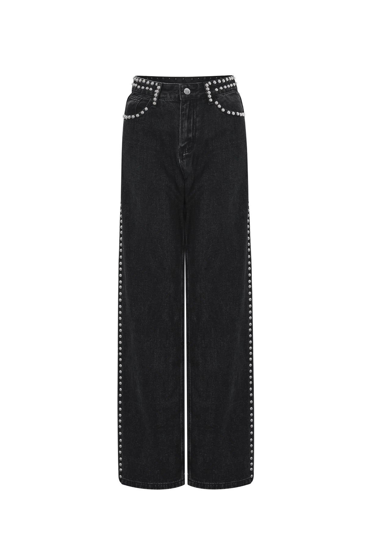 Pantalones Rectos Mujer con Remaches — Algodón Tejido, Estilo Urbano
